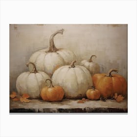 White And Orange Pumpkins, Oil Painting 1 Canvas Print