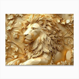 3d Lion Art Background Golden 1 Canvas Print