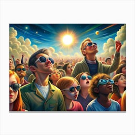 Awe Inspiring Celestial View: A Crowd Gazes Up At The Sun And Stars Canvas Print