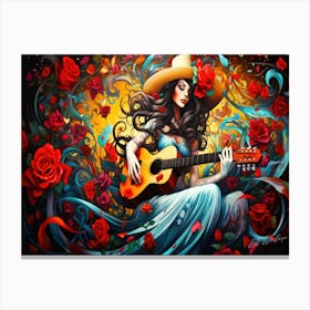 Witch And Music 2- Mystical Girl With Guitar Canvas Print