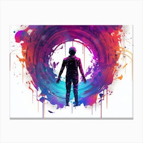 human silhouette emerging from vibrant liquid shapes and textures Canvas Print