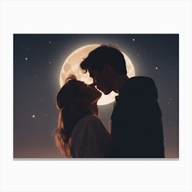 Couple Kissing in Front of the Moon Canvas Print