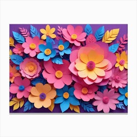 Colorful Paper Flowers On Purple Background Canvas Print