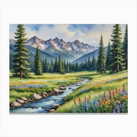 Nature's Grandeur: A Mountain Retreat Mountain Stream Canvas Print