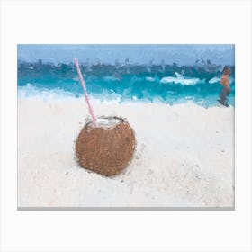Coconut On A Sandy Beach Near The Sea Oil Painting Landscape Canvas Print