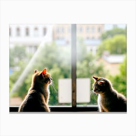 Two Cats Looking Out A Window Canvas Print