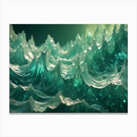 Close Up Abstract Image Of Translucent, Flowing Emerald Green Waves, Reminiscent Of Liquid Glass Or Gel Canvas Print