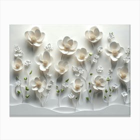 A Serene 3d Artwork Featuring a Display of Flowers on A Soft White Background Canvas Print