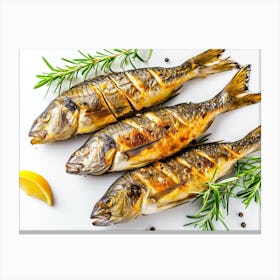 Grilled Fish On White Background 5 Canvas Print