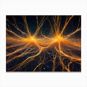 A Detailed, Abstract Image Of A Network Of Glowing, Orange Lines Resembling Neurons Or Synapses In The Brain Canvas Print