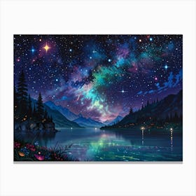 Night Sky Over Lake Canvas Print