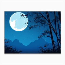 Moonlight Over Bamboo Trees Art Print Canvas Print