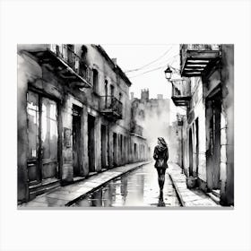 Woman Walking Down A Street Canvas Print