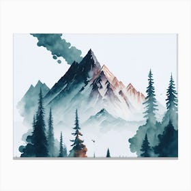 Mountain And Forest In Minimalist Watercolor Horizontal Composition 257 Canvas Print