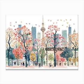 Tokyo Landmarks Landscape Watercolour Canvas Print