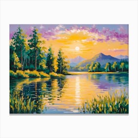 Sunset At The Lake Tranquil Splendor: Sunset Over the Water Canvas Print