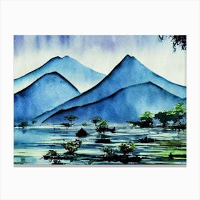 A Landscape Of Volcanic Peaks Under An Overcast Sky Canvas Print