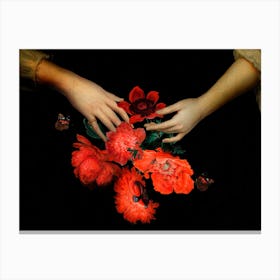 Jan Davidsz De Heem Hands Holding Red Poppies Night 1 Canvas Print
