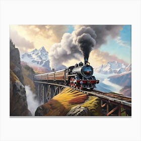 Steam locomotive in the mountains Canvas Print