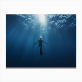 Silhouette Of A Scuba Diver Canvas Print