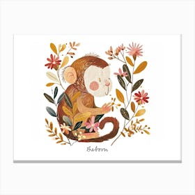 Little Floral Baboon 3 Poster Canvas Print