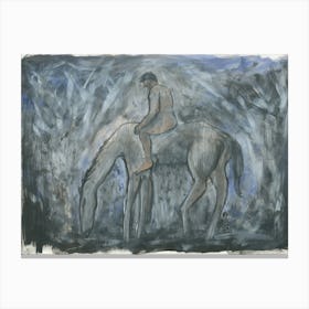 Male Nude On A Horse In Gray And Blue - adult mature man hand painted contemporary Canvas Print