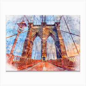 Watercolor Brooklyn Bridge in New York City, America Canvas Print