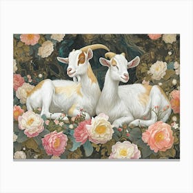 Floral Animal Illustration Goat 1 Canvas Print