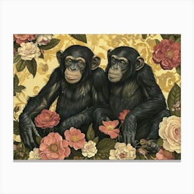 Floral Animal Illustration Bonobo 2 Canvas Print
