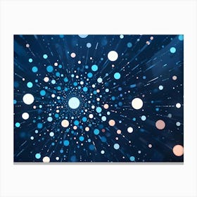 Abstract Image Of A Blue And White, Glowing Sphere With Circles Of Different Sizes Canvas Print