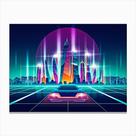 80'S Cityscape - Synthwave Neon City Canvas Print