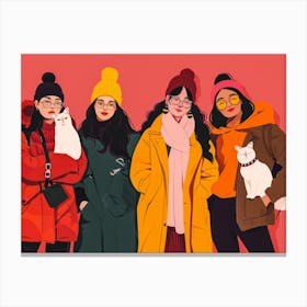 Asian Girls In Winter Coats Canvas Print