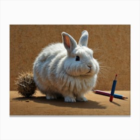 White Rabbit With Pencils Canvas Print