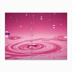 A Close Up Shot Of Water Droplets Falling Into A Pink Liquid, Creating Ripples And A Sense Of Fluidity And Motion Canvas Print