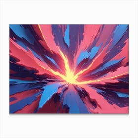 Abstract Image Of Colorful Paint Splatters, Resembling A Starburst Or A Cosmic Explosion, In Shades Of Pink, Blue, And Yellow Against A Dark Background Canvas Print