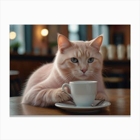 Cat With A Cup Of Coffee Canvas Print