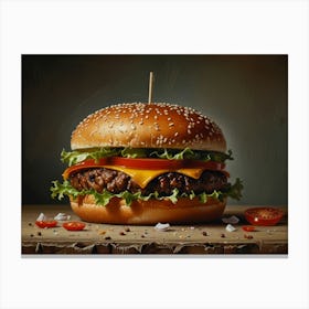 Hamburger On A Wooden Table Canvas Print