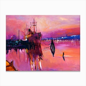 Sunset At The Docks Painting Canvas Print