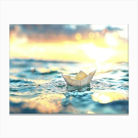 Paper Boat In The Sea Canvas Print