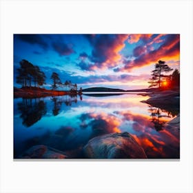 Sunset At Lake Canvas Print