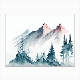 Mountain And Forest In Minimalist Watercolor Horizontal Composition 453 Canvas Print