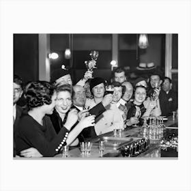 People At A Bar, Prohibition Vintage Black and White Old Photo, Bar Cart Decor Canvas Print