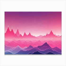 A Vibrant Landscape With Pink And Purple Mountains In A Minimalist, Digital Style Canvas Print