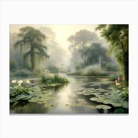 Misty Morning At The Botanical Garden 2 Canvas Print