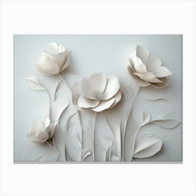 3d Art With Simple Floral Painting Light Gray Background Canvas Print