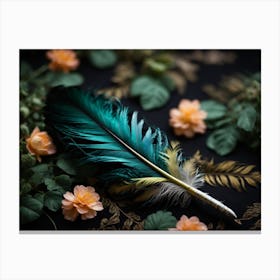 Feathers On A Black Background Canvas Print