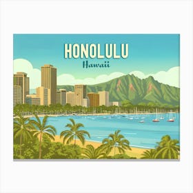 Vintage Hawaii, Honolulu Hanauma Bay Beach Poster Canvas Print