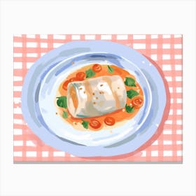 A Plate Of Canelloni, Top View Food Illustration, Landscape 1 Canvas Print