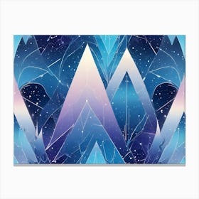 Seamless Pattern Of Stylized Mountains In Shades Of Blue And Purple, With A Starry Sky Background Canvas Print