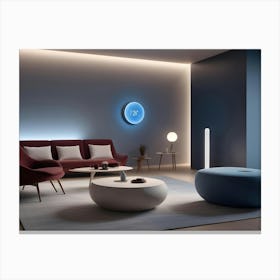 A Modern Living Room Interior With A Blue And Gray Color Scheme Canvas Print